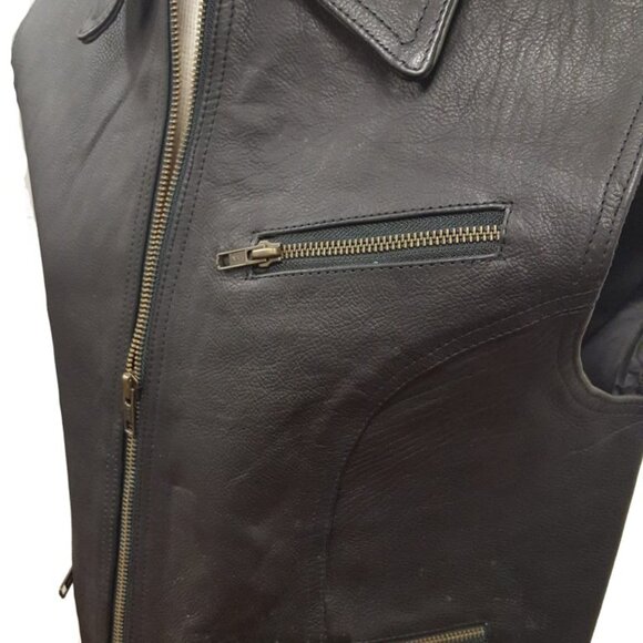 Women’s Plain Cowhide Leather Zipper Vest - Picture 3 of 3